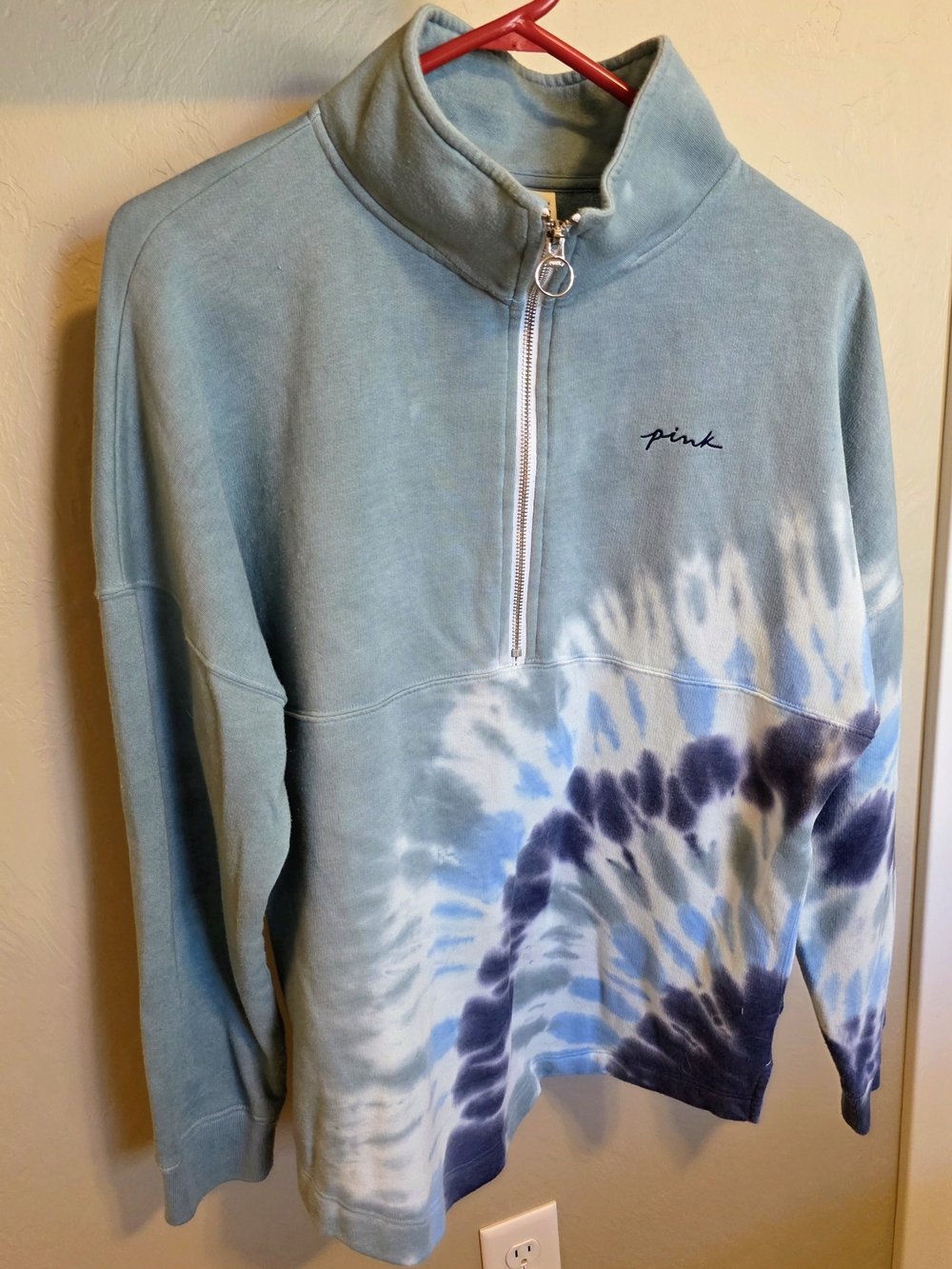 PINK Victoria's Secret Light Teal Blue Tie-Dye Half-Zip Pullover